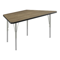 Correll Deluxe 30" x 60" Trapezoid Colonial Hickory 19"-29" Adjustable Height High-Pressure Laminate Top Activity Table with Silver Legs and Black T-Mold