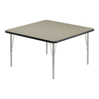 Correll Deluxe 48" Square Savannah Sand 19"-29" Adjustable Height High-Pressure Laminate Top Activity Table with Silver Legs and Black T-Mold