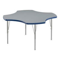 Correll Deluxe 48" Clover Gray Granite 19"-29" Adjustable Height High-Pressure Laminate Top Activity Table with Silver Legs and Blue T-Mold