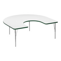 Correll 60" x 66" Horseshoe White 19"-29" Adjustable Height High-Pressure Dry Erase Board Top Activity Table with Silver Legs and Green T-Mold