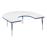 Correll 60" x 66" Horseshoe White 19"-29" Adjustable Height High-Pressure Dry Erase Board Top Activity Table with Black Legs and Blue T-Mold