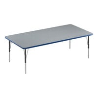 Correll Deluxe 36" x 60" Rectangular Gray Granite 19"-29" Adjustable Height High-Pressure Laminate Top Activity Table with Black Legs and Blue T-Mold