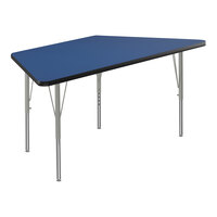 Correll Deluxe 30" x 60" Trapezoid Blue 19"-29" Adjustable Height High-Pressure Laminate Top Activity Table with Silver Legs and Black T-Mold