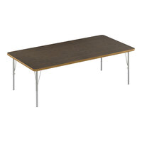 Correll Deluxe 36" x 72" Rectangular Walnut 19"-29" Adjustable Height High-Pressure Laminate Top Activity Table with Silver Legs and Walnut T-Mold