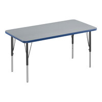 Correll Rectangular Gray Granite 19" - 29" Adjustable Height Thermal-Fused Laminate Top Activity Table with Black Legs and Blue T-Mold