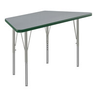 Correll Deluxe Trapezoid Gray Granite 19"-29" Adjustable Height High-Pressure Laminate Top Activity Table with Silver Legs and Green T-Mold