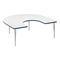 Correll 60" x 66" Horseshoe White 19"-29" Adjustable Height High-Pressure Dry Erase Board Top Activity Table with Silver Legs and Blue T-Mold