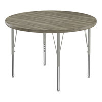 Correll Deluxe Round New England Driftwood 19"-29" Adjustable Height High-Pressure Laminate Top Activity Table with Silver Legs and Driftwood T-Mold