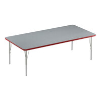 Correll Deluxe 36" x 60" Rectangular Gray Granite 19"-29" Adjustable Height High-Pressure Laminate Top Activity Table with Silver Legs and Red T-Mold