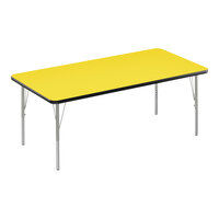 Correll Deluxe 30" x 72" Rectangular Yellow 19"-29" Adjustable Height High-Pressure Laminate Top Activity Table with Silver Legs and Black T-Mold