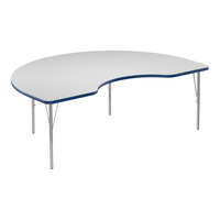 Correll 48" x 72" Kidney White 19"-29" Adjustable Height High-Pressure Dry Erase Board Top Activity Table with Silver Legs and Blue T-Mold