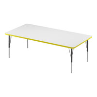 Correll 36" x 60" Rectangular White 19"-29" Adjustable Height High-Pressure Dry Erase Board Top Activity Table with Black Legs and Yellow T-Mold