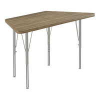 Correll Deluxe Trapezoid Colonial Hickory 19"-29" Adjustable Height High-Pressure Laminate Top Activity Table with Silver Legs and Hickory T-Mold
