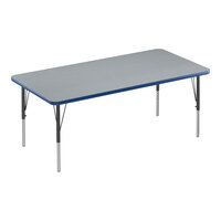 Correll Deluxe 30" x 72" Rectangular Gray Granite 19"-29" Adjustable Height High-Pressure Laminate Top Activity Table with Black Legs and Blue T-Mold