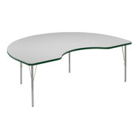 Correll 48" x 72" Kidney White 19"-29" Adjustable Height High-Pressure Dry Erase Board Top Activity Table with Silver Legs and Green T-Mold