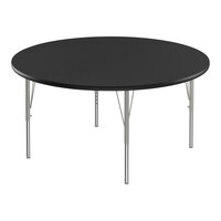 Correll Deluxe 60" Round Black Granite 19"-29" Adjustable Height High-Pressure Laminate Top Activity Table with Silver Legs and Black T-Mold