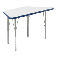 Correll Trapezoid White 19"-29" Adjustable Height High-Pressure Dry Erase Board Top Activity Table with Silver Legs and Blue T-Mold
