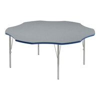 Correll 60" Flower Gray Granite 19"-29" Adjustable Height Thermal-Fused Laminate Top Activity Table with Silver Legs and Blue T-Mold