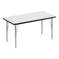 Correll Deluxe 24" x 60" Rectangular White 19"-29" Adjustable Height High-Pressure Laminate Top Activity Table with Silver Legs and Black T-Mold