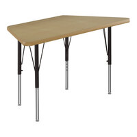 Correll Deluxe Trapezoid Fusion Maple 19"-29" Adjustable Height High-Pressure Laminate Top Activity Table with Black Legs and Fusion Maple T-Mold