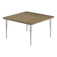 Correll Deluxe Square Colonial Hickory 19"-29" Adjustable Height High-Pressure Laminate Top Activity Table with Silver Legs and Hickory T-Mold