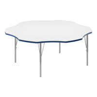 Correll 60" Flower White 19"-29" Adjustable Height High-Pressure Dry Erase Board Top Activity Table with Silver Legs and Blue T-Mold