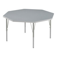 Correll Deluxe 48" Octagon Gray Granite 19"-29" Adjustable Height High-Pressure Laminate Top Activity Table with Silver Legs and Gray T-Mold