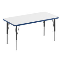 Correll Rectangular White 19"-29" Adjustable Height High-Pressure Dry Erase Board Top Activity Table with Black Legs and Blue T-Mold