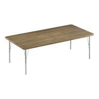 Correll Deluxe 36" x 60" Rectangular Colonial Hickory 19"-29" Adjustable Height High-Pressure Laminate Top Activity Table with Silver Legs and Hickory T-Mold