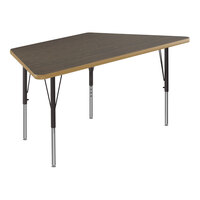 Correll Deluxe 30" x 60" Trapezoid Walnut 19"-29" Adjustable Height High-Pressure Laminate Top Activity Table with Black Legs and Walnut T-Mold