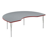 Correll Deluxe 48" x 72" Kidney Gray Granite 19"-29" Adjustable Height High-Pressure Laminate Top Activity Table with Silver Legs and Red T-Mold