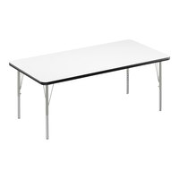 Correll Deluxe 30" x 48" Rectangular White 19"-29" Adjustable Height High-Pressure Laminate Top Activity Table with Silver Legs and Black T-Mold