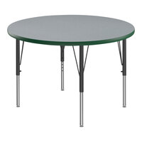 Correll Deluxe Round Gray Granite 19"-29" Adjustable Height High-Pressure Laminate Top Activity Table with Black Legs and Green T-Mold