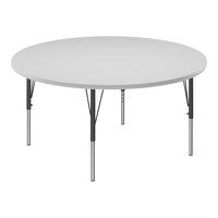 Correll 48" Round White 19"-29" Adjustable Height High-Pressure Dry Erase Board Top Activity Table with Black Legs and Gray T-Mold