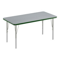 Correll Deluxe Rectangular Gray Granite 19"-29" Adjustable Height High-Pressure Laminate Top Activity Table with Silver Legs and Green T-Mold