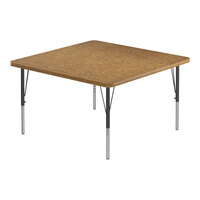 Correll Deluxe Square Medium Oak 19"-29" Adjustable Height High-Pressure Laminate Top Activity Table with Black Legs and Medium Oak T-Mold