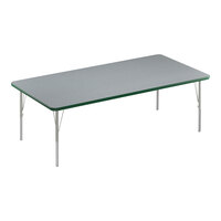 Correll Deluxe 36" x 60" Rectangular Gray Granite 19"-29" Adjustable Height High-Pressure Laminate Top Activity Table with Silver Legs and Green T-Mold
