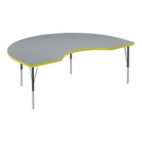 Correll 48" x 72" Kidney Gray Granite 19"-29" Adjustable Height Thermal-Fused Laminate Top Activity Table with Black Legs and Yellow T-Mold