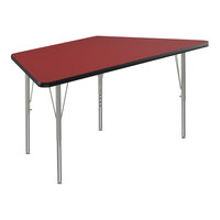 Correll Deluxe 30" x 60" Trapezoid Red 19"-29" Adjustable Height High-Pressure Laminate Top Activity Table with Silver Legs and Black T-Mold