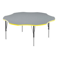 Correll 60" Flower Gray Granite 19"-29" Adjustable Height Thermal-Fused Laminate Top Activity Table with Black Legs and Yellow T-Mold
