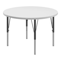 Correll Round White 19"-29" Adjustable Height High-Pressure Dry Erase Board Top Activity Table with Black Legs and Gray T-Mold