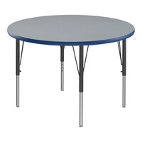 Correll Deluxe Round Gray Granite 19"-29" Adjustable Height High-Pressure Laminate Top Activity Table with Black Legs and Blue T-Mold