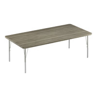 Correll Deluxe 36" x 60" Rectangular New England Driftwood 19"-29" Adjustable Height High-Pressure Laminate Top Activity Table with Silver Legs and Driftwood T-Mold