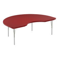 Correll 48" x 72" Kidney Red 19"-29" Adjustable Height Blow-Molded Activity Table with Silver Legs