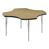 Correll Deluxe 48" Clover Medium Oak 19"-29" Adjustable Height High-Pressure Laminate Top Activity Table with Silver Legs and Black T-Mold