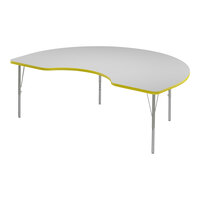 Correll 48" x 72" Kidney White 19"-29" Adjustable Height High-Pressure Dry Erase Board Top Activity Table with Silver Legs and Yellow T-Mold