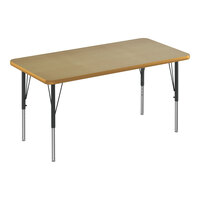 Correll Deluxe Rectangular Fusion Maple 19"-29" Adjustable Height High-Pressure Laminate Top Activity Table with Black Legs and Fusion Maple T-Mold