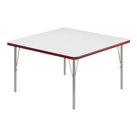 Correll Square White 19"-29" Adjustable Height High-Pressure Dry Erase Board Top Activity Table with Silver Legs and Red T-Mold