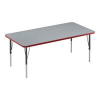 Correll Deluxe 30" x 48" Rectangular Gray Granite 19"-29" Adjustable Height High-Pressure Laminate Top Activity Table with Black Legs and Red T-Mold