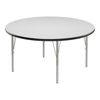 Correll Deluxe 48" Round White 19"-29" Adjustable Height High-Pressure Laminate Top Activity Table with Silver Legs and Black T-Mold